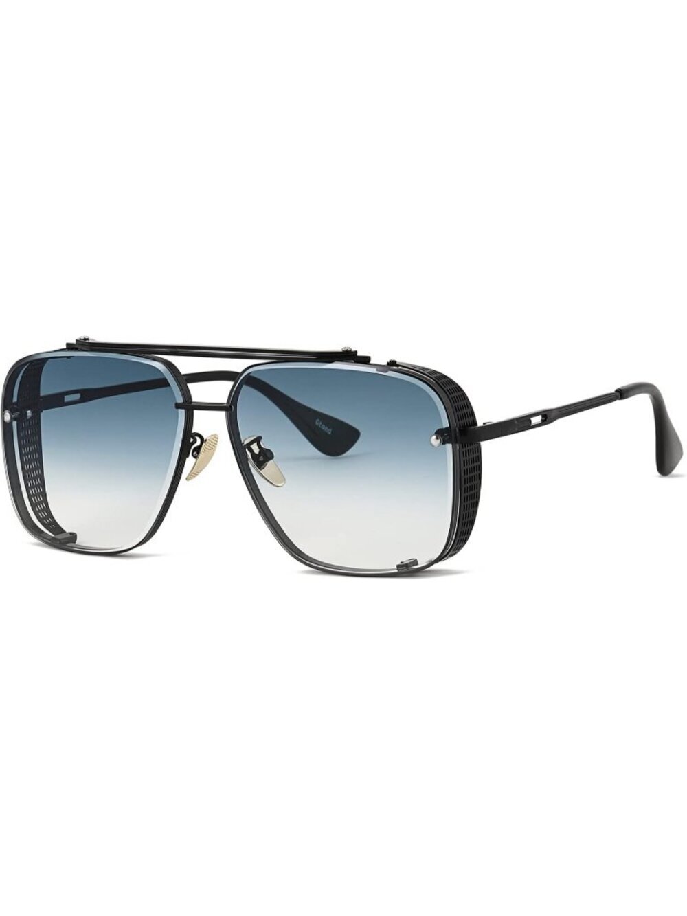Men's Black Frame Blue Lens Vintage Metal Side Shield Steampunk Sunglasses 64mm